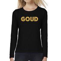 Feest longsleeve shirt voor dames goud - glitter tekst - foute party/carnaval - zwart - thumbnail
