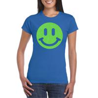 Verkleed T-shirt voor dames - smiley - blauw - carnaval/foute party - feestkleding - thumbnail