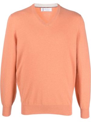 Brunello Cucinelli pull en cachemire à col v - Orange