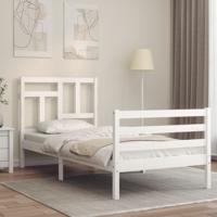 Bedframe met hoofdbord massief hout wit 90x200 cm