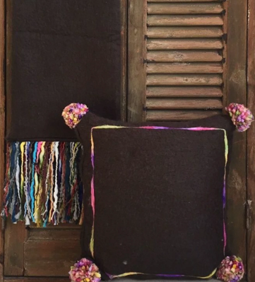 Deken mohair donkerbruin multi franje