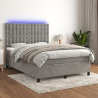 Boxspring met matras en LED fluweel lichtgrijs 140x190 cm