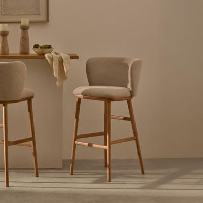 Kave Home Barkruk 'Ciselia' Chenille, kleur Beige (zithoogte 65cm)