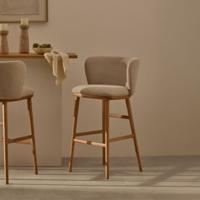 Kave Home Barkruk 'Ciselia' Chenille, kleur Beige (zithoogte 65cm)