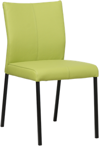 Felgroene leren moderne eetkamerstoel Basic - poot vierkant zwart - Hermes Leer Lime (felgroen leer)