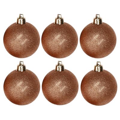 Kerstballen - 6x st - koper - glitters - D8 cm - kunststof - kerstversiering