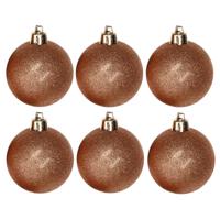 Kerstballen - 6x st - koper - glitters - D8 cm - kunststof - kerstversiering