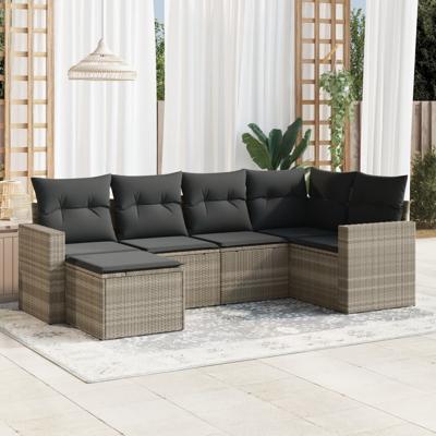 6-delige Loungeset met kussens poly rattan lichtgrijs