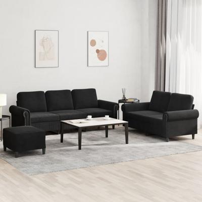 3-delige Loungeset met kussens fluweel zwart