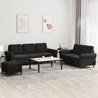 3-delige Loungeset met kussens fluweel zwart
