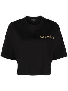 Balmain t-shirt en coton à logo pailleté - Noir