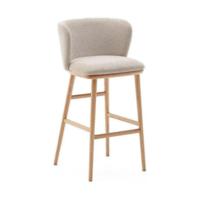 Kave Home Ciselia barkruk H75 chenille Beige poot hout