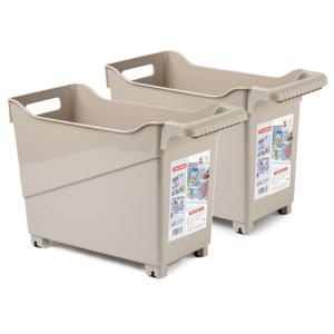 Opslag/opberg trolley container - 2x - beige - op wieltjes - L38 x B18 x H26 cm - kunststof