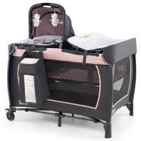 5-in-1 Reisbedje voor Baby's Opvouwbaar Babybedje met Aankleedtafel Babybox met Opbergmand & Draagtas Roze
