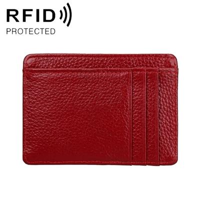 KB37 Antimagnetic RFID Litchi Texture Leather Card Holder Wallet Billfold for Men and Women (Purplish Red)