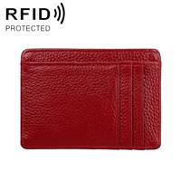 KB37 Antimagnetic RFID Litchi Texture Leather Card Holder Wallet Billfold for Men and Women (Purplish Red)
