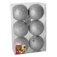 6x stuks kerstballen zilver glitters kunststof 8 cm - thumbnail