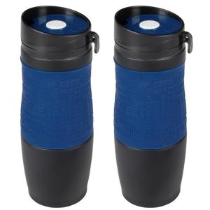 Koffie Thermosbeker/warmhoudbeker - 2x - blauw/zwart - 380 ml - isoleerbeker/reisbeker