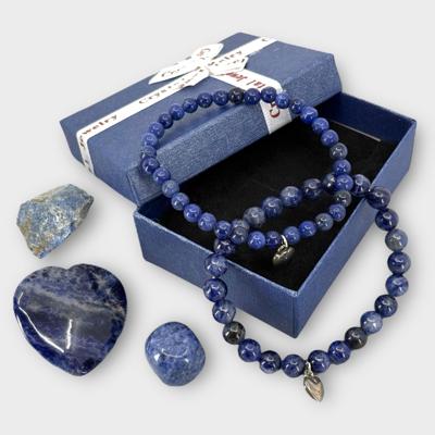 2 Blauwe Sodaliet Armbanden & 3 Edelstenen Set in Cadeaudoosje
