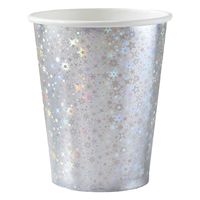 Wegwerp bekertjes glitter - Bruiloft - 10x stuks - 270 ml - zilver - thumbnail