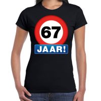 Stopbord 67 jaar verjaardag t-shirt zwart voor dames - thumbnail