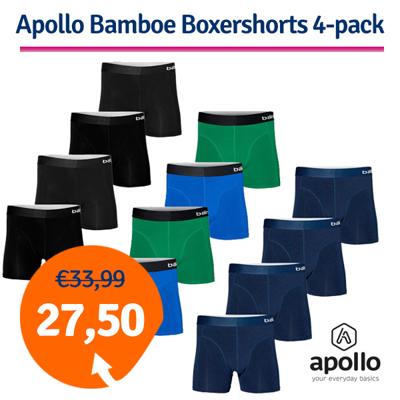 Apollo Boxershorts Heren Bamboo Basic Zwart 4-pack-XL