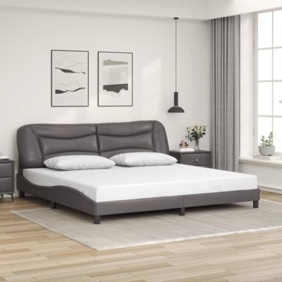 Bedframe met hoofdbord kunstleer grijs 200x200 cm