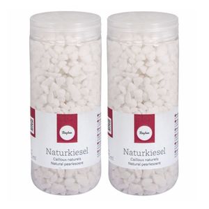 2x stuks kokers met witte decoratie steentjes kiezel 475 ml