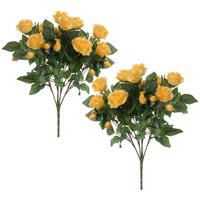 Kunstbloemen boeket rozen - 2x stuks - geel - H50 cm - Bloemstuk - Bladgroen