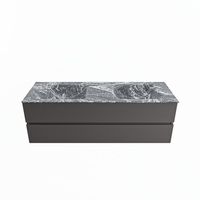 MONDIAZ VICA-DLUX 150cm badmeubel onderkast Dark grey 2 lades. Inbouw wastafel CLOUD dubbel 2 kraangaten, kleur Lava.