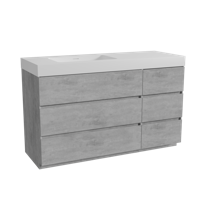 Storke Edge staand badmeubel 140 x 52 cm beton donkergrijs met Mata High asymmetrisch linkse wastafel in solid surface mat wit - thumbnail