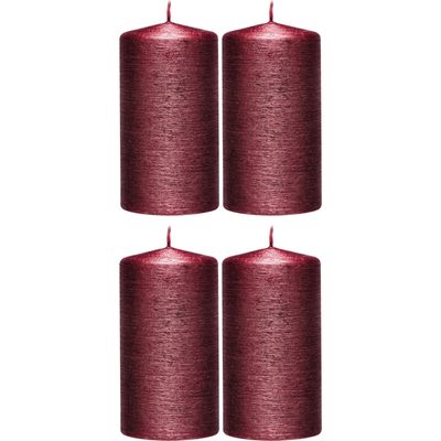 4x Rode cilinderkaarsen/stompkaarsen 7 x 13 cm 25 branduren