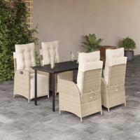 5-delige Tuinset met kussens poly rattan beige