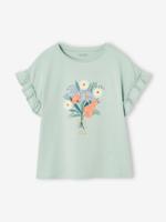 Meisjes-T-shirt met iriserend motief en korte mouwen met ruches hemelsblauw