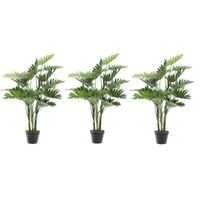 3x Groene Philodendron Monstera gatenplant kunstplanten 100 cm met zwarte pot   - - thumbnail