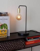 Kleine tafellamp zwart en messing met E27 fitting en schakelaar By Rydens Fondi