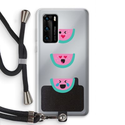 Smiley watermeloen: Huawei P40 Transparant Hoesje met koord