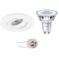 LED Spot Set - Pragmi Alpin Pro - GU10 Fitting - Inbouw Rond - Mat Wit - Kantelbaar Ø92mm - Philips - CorePro 840 36D - 3.5W - Natuurlijk Wit 4000K