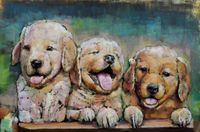 Schilderij - Metaalschilderij - Puppy's, 120x80cm