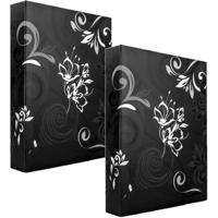 2x Fotomapje Umbria met insteekhoesjes zwart bloemenprint voor 100 fotos 13 x 16,5 x 5 cm