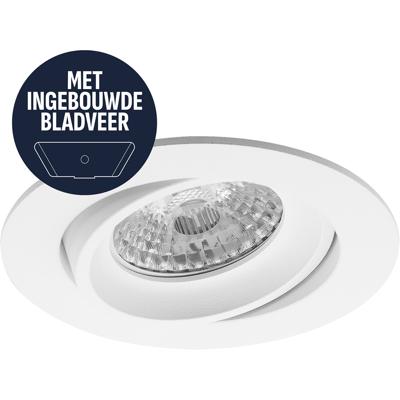 Spot Armatuur GU10 - Pragmi Orbit - GU10 Inbouwspot met Bladveren - Rond - Kantelbaar - Wit - Aluminium - Ø82mm