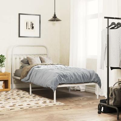 Bedframe met hoofdbord metaal wit 90x200 cm