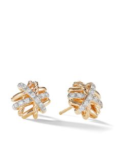 David Yurman puces d'oreilles Crossover en or 18ct pavées de diamants (11 mm)