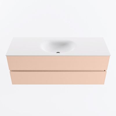 MONDIAZ VICA 130cm badmeubel onderkast Rosee 2 lades. Wastafel MOON midden 1 kraangat, kleur Talc.