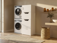 Wasmachinekast WASHING 2 machines boven elkaar met kast voor wasgoed LARGE wit