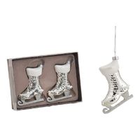 2x stuks schaatsen kersthangers zilver 9 cm van glas - kerstboomversiering