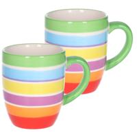 Koffiemokken Curacao - 2x stuks - Keramiek - multi kleuren - 300 ml - 8 x 11 cm - groen