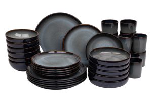 36 delige serviesset - 6 persoons - Porto - blauw met groen - normale rand - Portugees stoneware