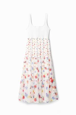 Gecombineerde midi-jurk met bloemen - WHITE - L