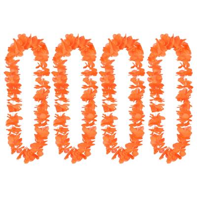 Boland Hawaii krans/slinger - 4x - Tropische kleuren oranje - Bloemen hals slingers